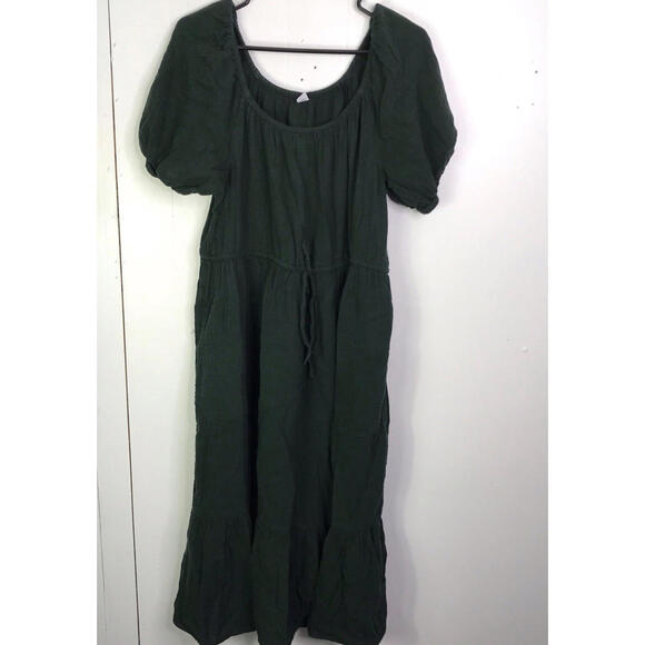 Old Navy Dress Womens Large Forrest Green Midi Gauze Cottagecore Prairie - Picture 1 of 10